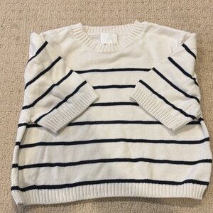 Cream and Navy Striped Knit Sweater - Women